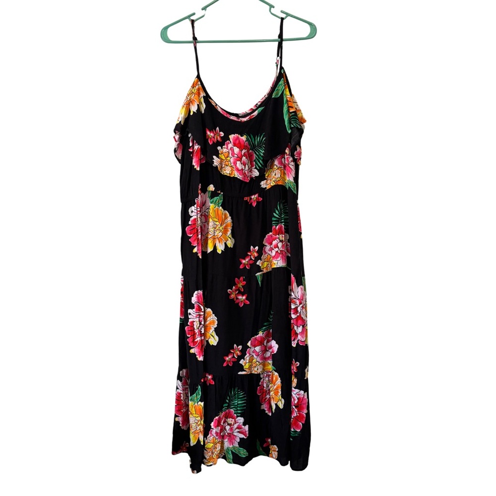 Old Navy Black Midi Dress with Pink & Yellow Floral Print